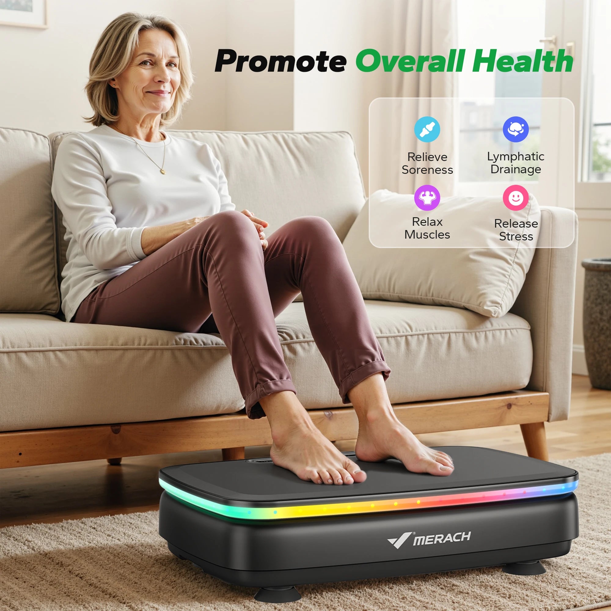 Whole Body Vibration Plate Machine with LED Lights & Bluetooth Speaker – 330 lb (150 kg) Capacity, 99 Speeds, Remote Control