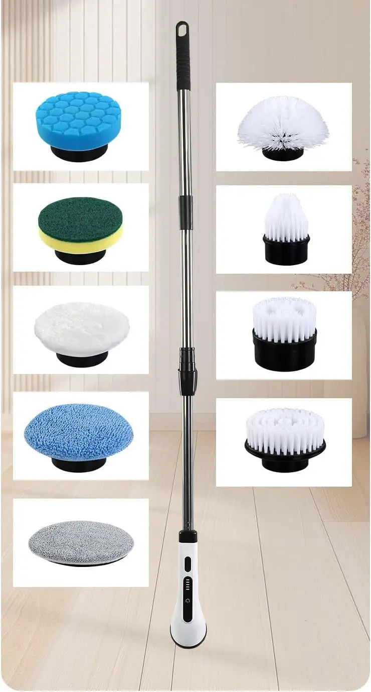9-in-1 Rechargeable Electric Spin Scrubber, Cordless 360° Swivel Mop & Cleaning Brush for Bathroom, Kitchen, Floor, Car