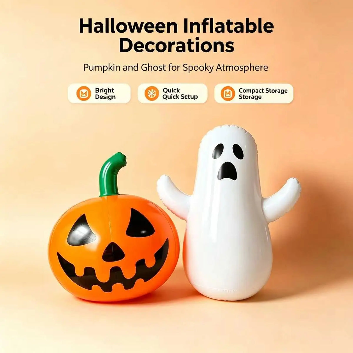 Halloween Inflatable Decor Set 39.4 in (100 cm) Pumpkin Ghost Bone Party Decorations