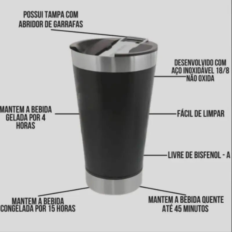 473ml (16 fl oz) Double-Wall Vacuum Insulated Travel Mug with Lid & Bottle Opener – Keeps Drinks Hot or Cold