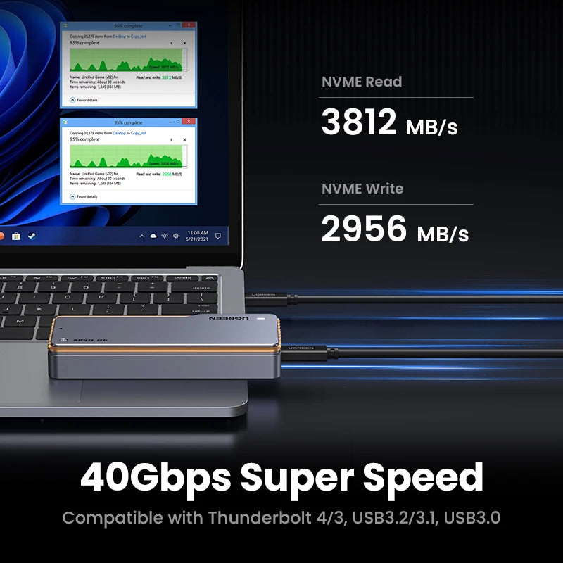 40Gbps M.2 NVMe SSD Enclosure, USB4.0 / Thunderbolt 4-3 Compatible, Aluminum Cooling Case — Supports M.2 2230/2242/2260/2280, Up to 4TB