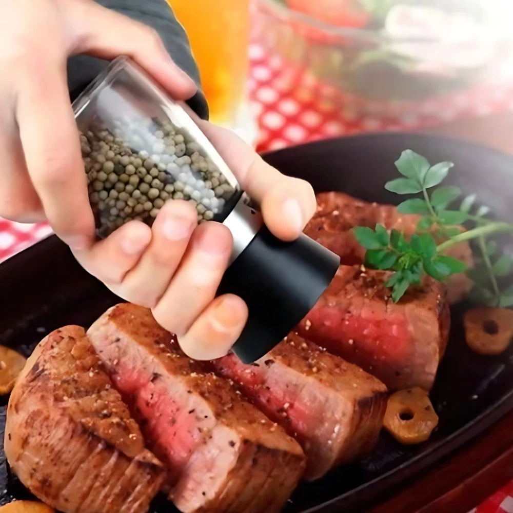 Adjustable Ceramic Spice Grinder Mill - Glass Bottle with Stainless Steel Accents, 13 cm (5.1 in) 170 g Capacity