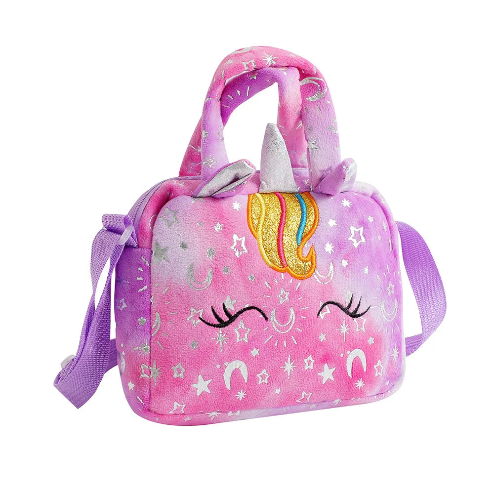 Plush Unicorn Tie-Dye Crossbody Bag for Girls Cute Shoulder Satchel