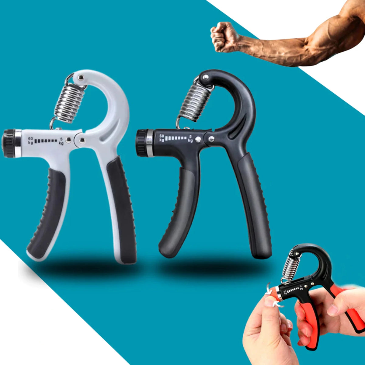 Adjustable Hand Grip Strengthener 5-60 kg (11-132 lb) - Forearm, Finger & Fist Trainer