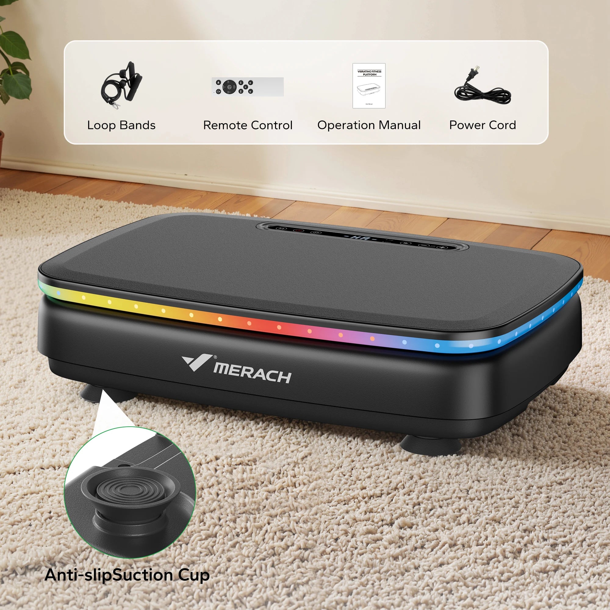 Whole Body Vibration Plate Machine with LED Lights & Bluetooth Speaker – 330 lb (150 kg) Capacity, 99 Speeds, Remote Control