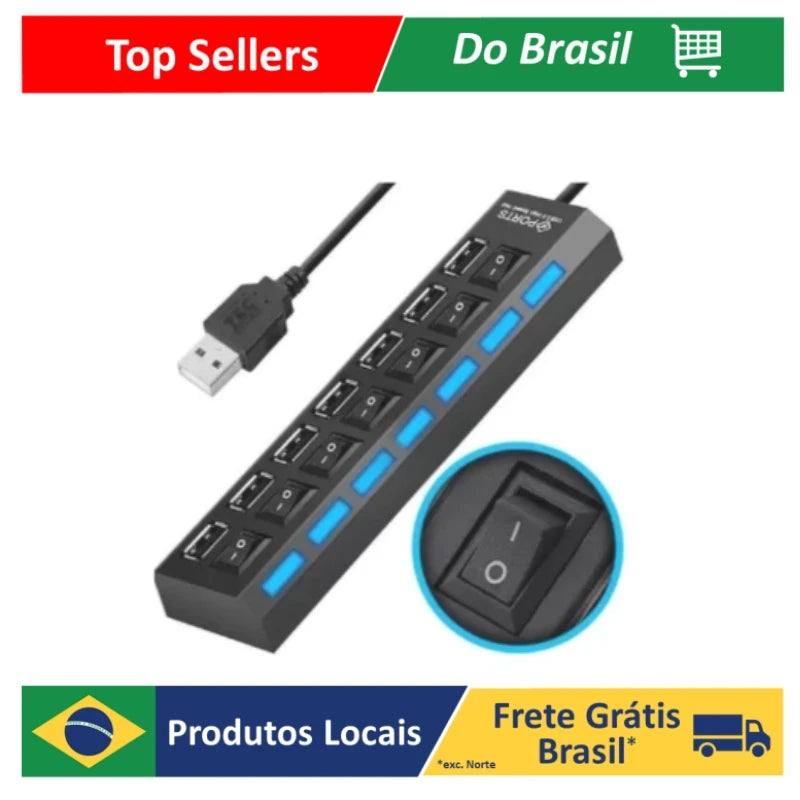 7-Port USB 2.0 Hub with LED Indicator for PC & Laptop