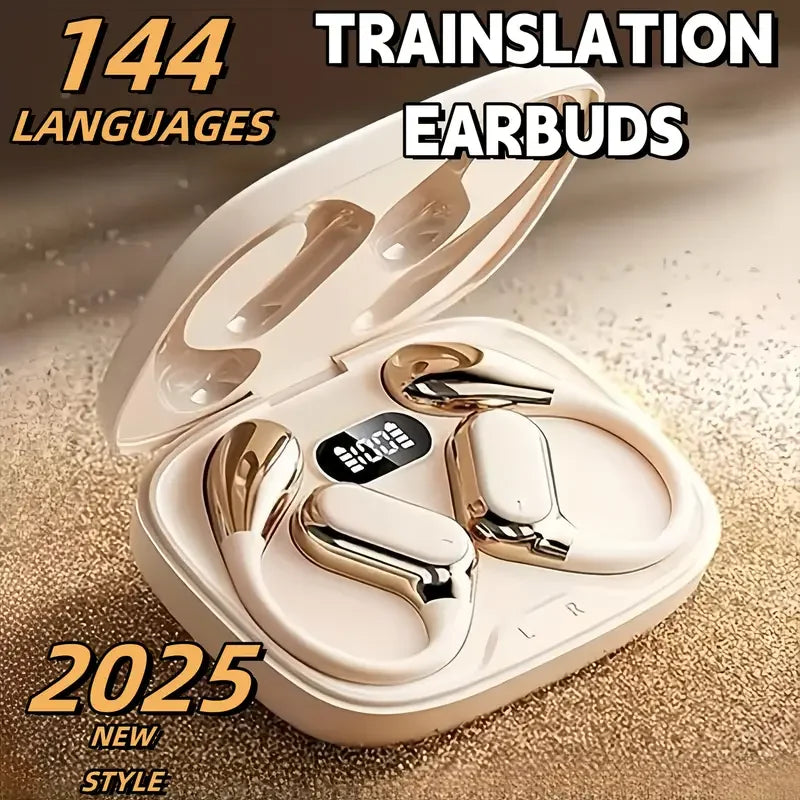 AI Translation Bluetooth Earphones — HD Audio, LED Battery Display, Touch Control & Charging Case for Sports & Commuting