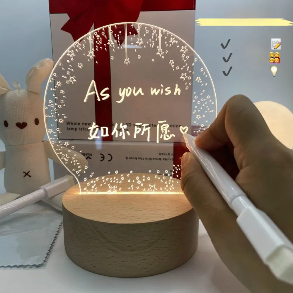 3D LED Desk Blackboard Lamp with Acrylic and Liquid Chalk Pen USB Rechargeable