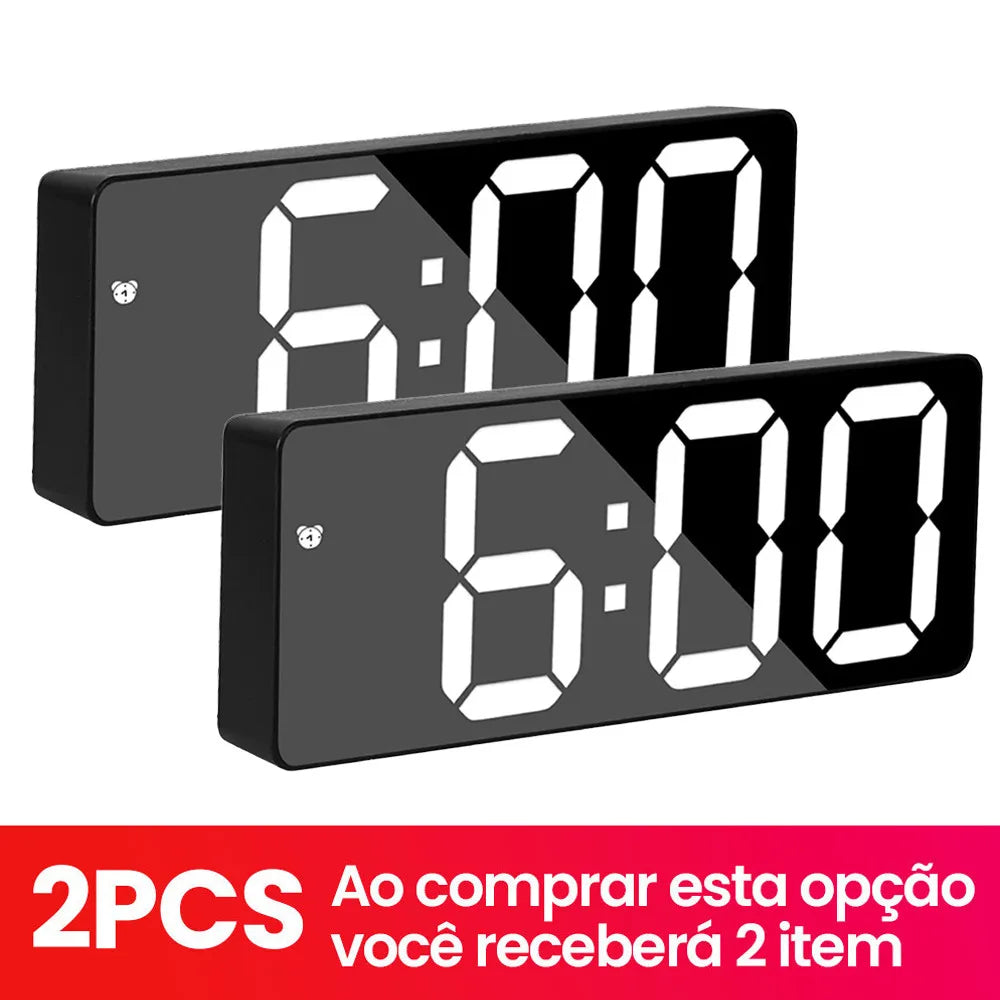 Black LED Digital Alarm Clock with Temperature Sensor, Loud Alarm & Large Display — USB/Battery Powered