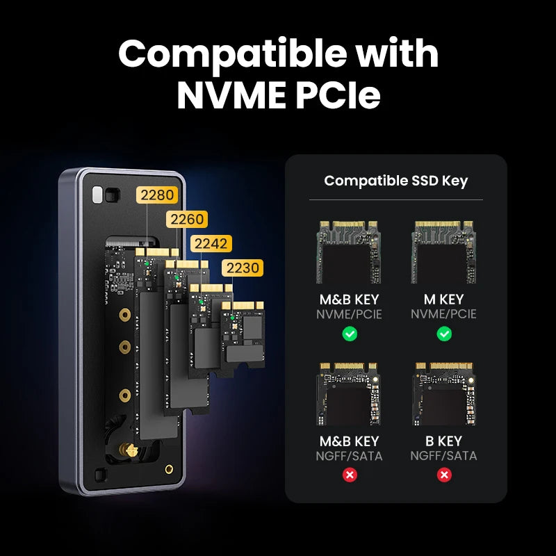 40Gbps M.2 NVMe SSD Enclosure, USB4.0 / Thunderbolt 4-3 Compatible, Aluminum Cooling Case — Supports M.2 2230/2242/2260/2280, Up to 4TB