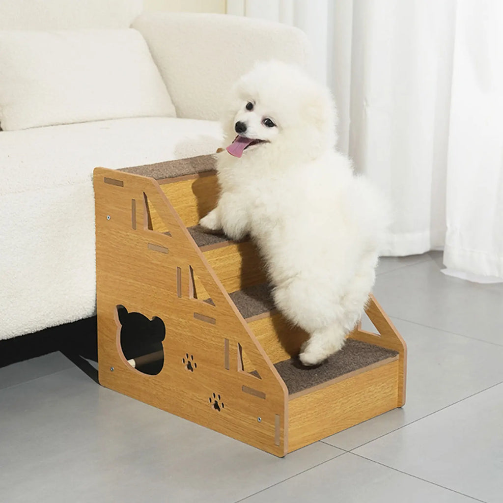 3-Step Wooden Pet Stairs with Non-Slip Carpet Ramp for Small Dogs & Cats to Reach Beds and Couches