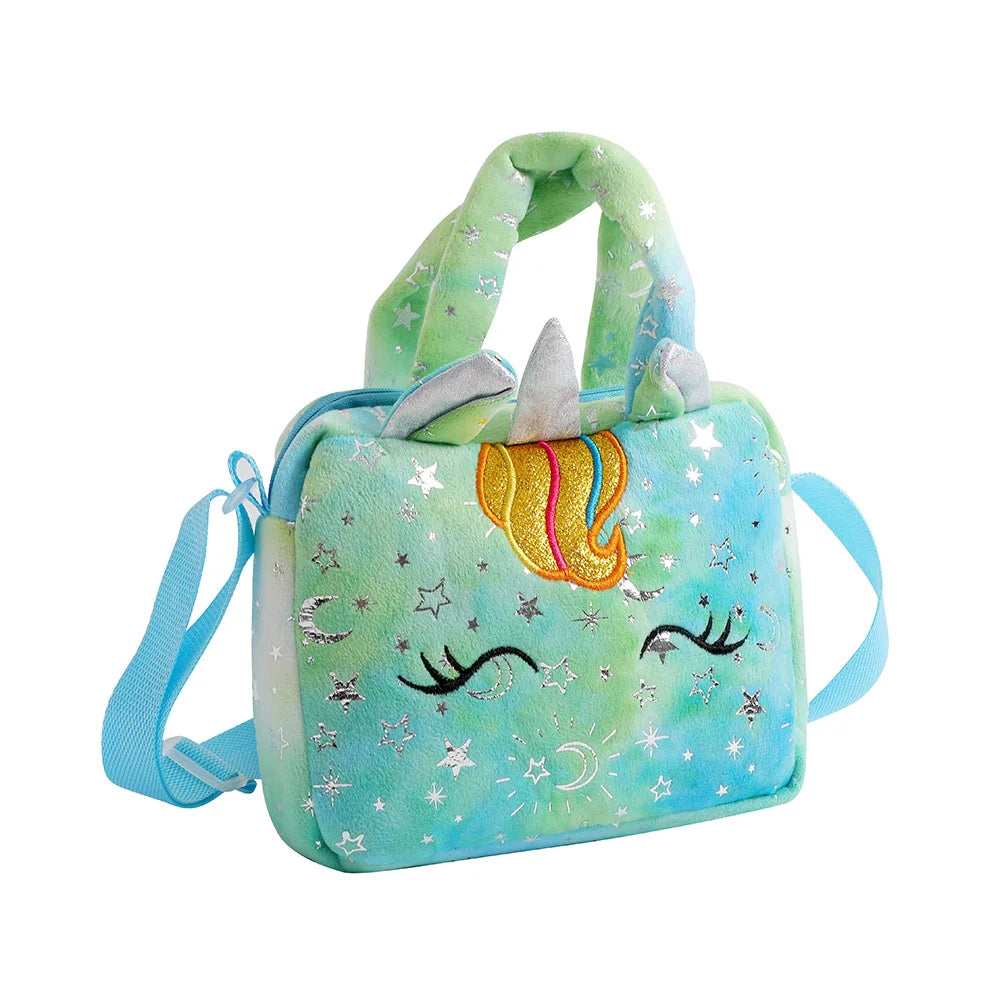 Plush Unicorn Tie-Dye Crossbody Bag for Girls Cute Shoulder Satchel