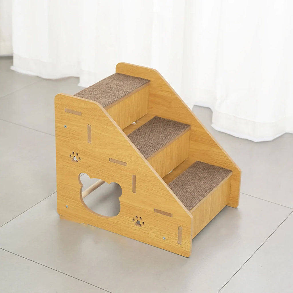 3-Step Wooden Pet Stairs with Non-Slip Carpet Ramp for Small Dogs & Cats to Reach Beds and Couches