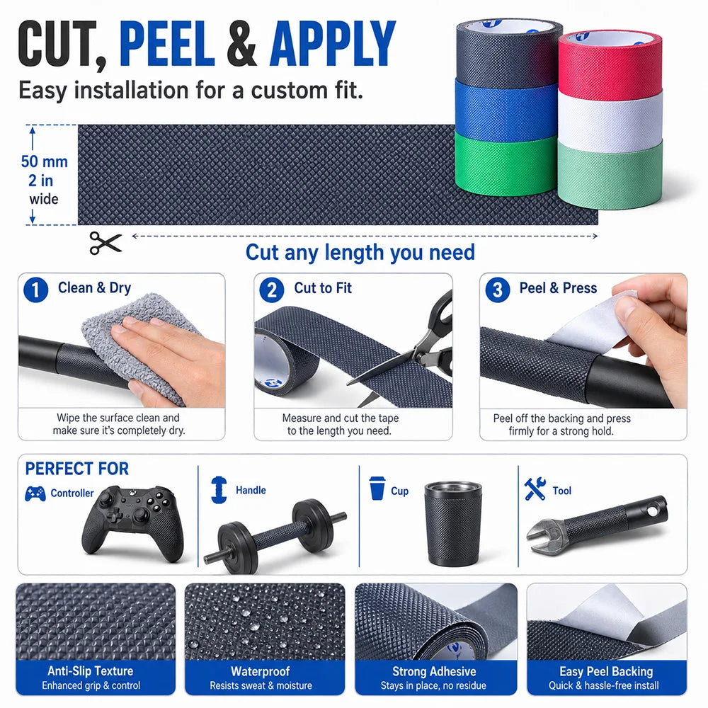 Anti-Slip Waterproof Tape – Self-Adhesive Non-Skid Diamond Grip Strips, 2 in (5 cm) x 9.8 ft (3 m) / 2 in (5 cm) x 32.8 ft (10 m) / 4 in (10 cm) x 9.8 ft (3 m)