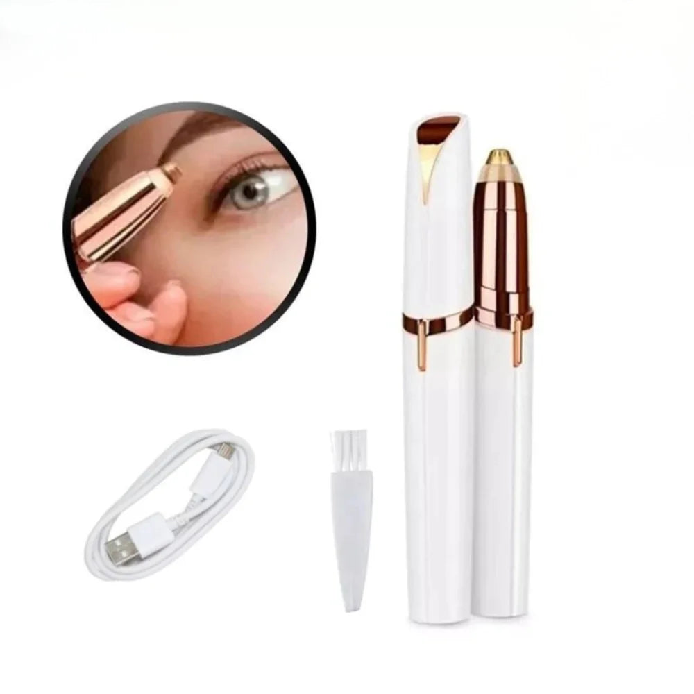 USB Rechargeable Precision Epilator Pen - Portable Painless Eyebrow & Nose Hair Trimmer with LED Light