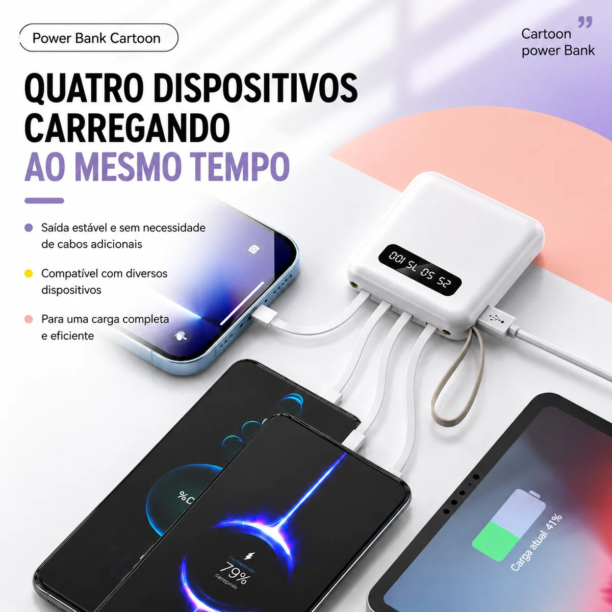 10,000mAh Portable Power Bank – Fast Charging, LED Digital Display, Built-in Cables & Flashlight