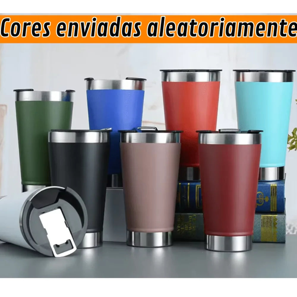 473 ml (16 oz) Insulated Thermal Tumbler with Lid and Built-In Bottle Opener, Keeps Drinks Hot or Cold