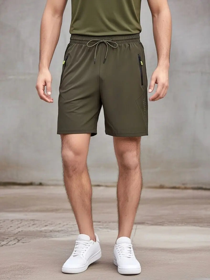 Men's Ice Silk Summer Beach Shorts — Quick-Dry Breathable Knee-Length with Elastic Waist & Pockets