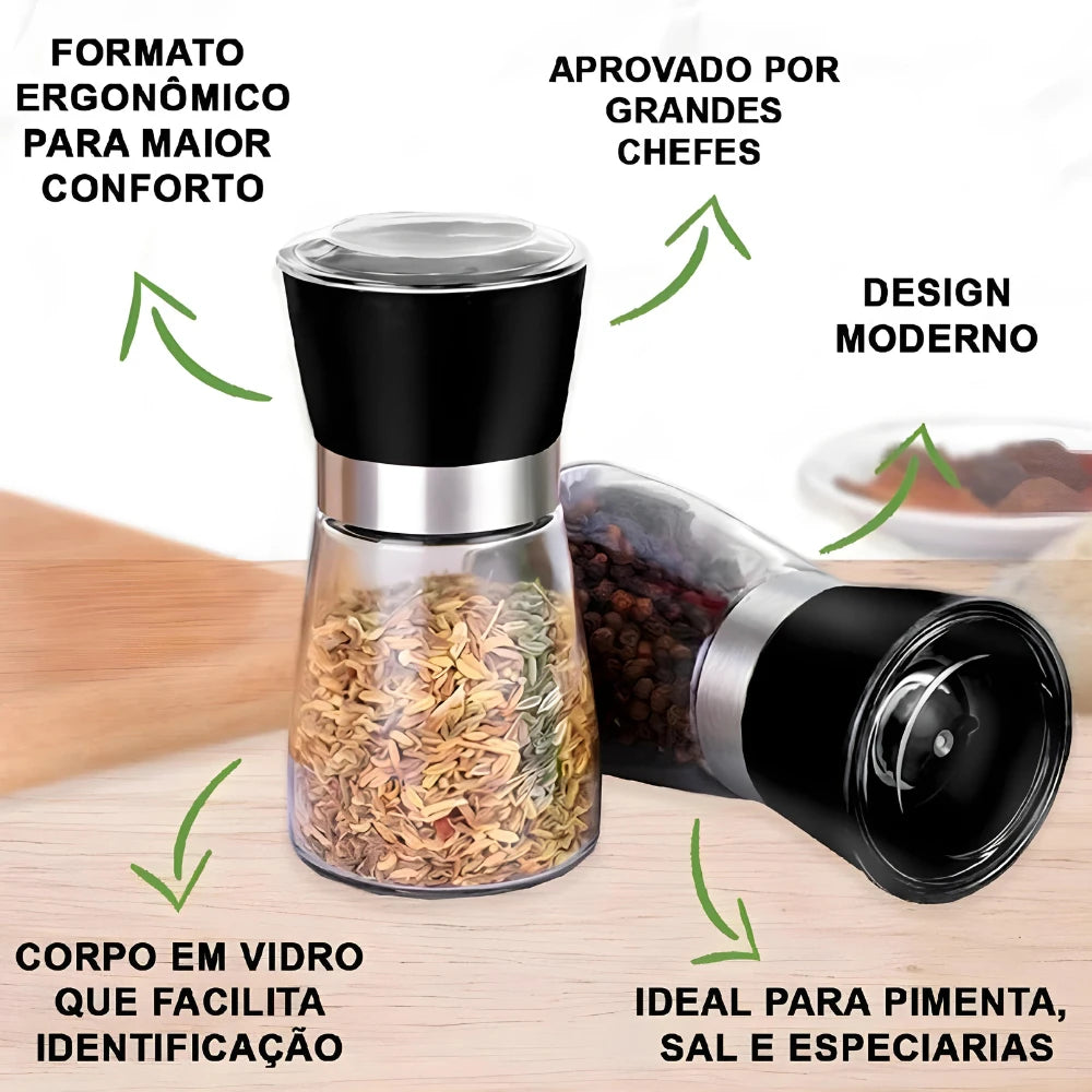 Adjustable Ceramic Spice Grinder Mill - Glass Bottle with Stainless Steel Accents, 13 cm (5.1 in) 170 g Capacity