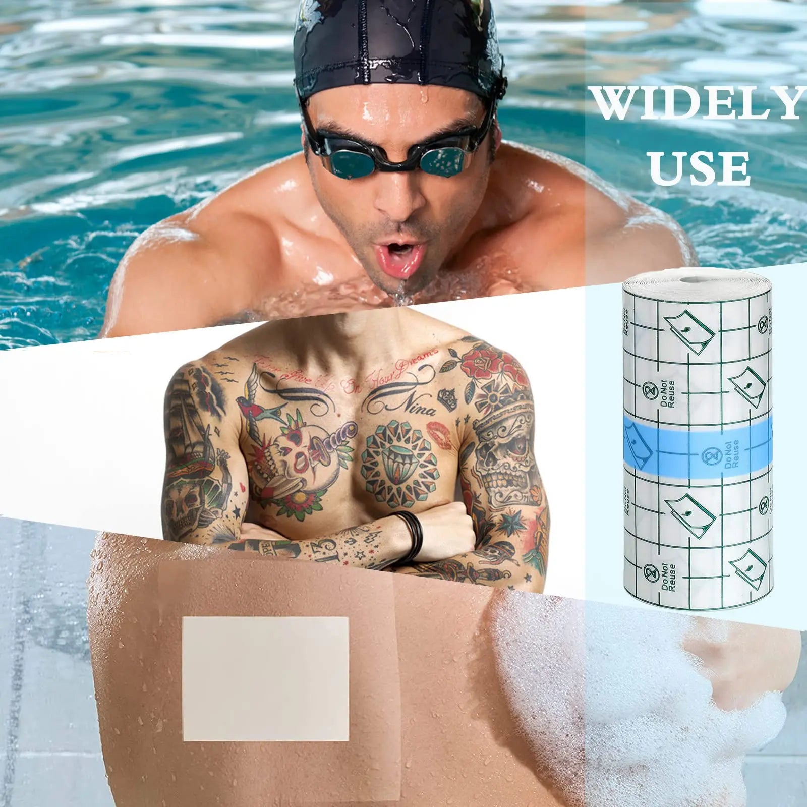 Waterproof Stretch Adhesive Bandage Clear Transparent Dressing Film for Tattoos, Shower & Swim — Disposable Cut-to-Fit