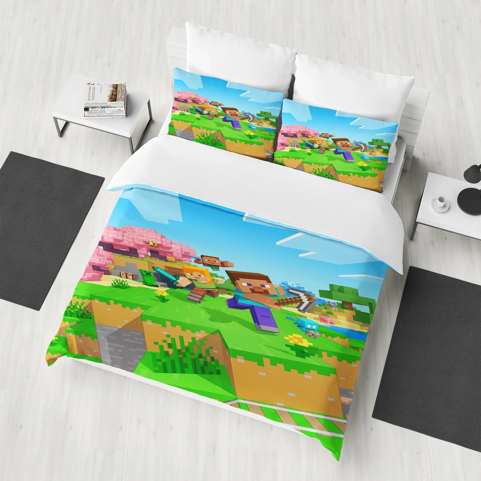 Anime Cartoon Printed Duvet Cover Set – 100% Polyester Quilt Cover + 2 Pillowcases (1.35 m / 4.5 ft / 53 in)