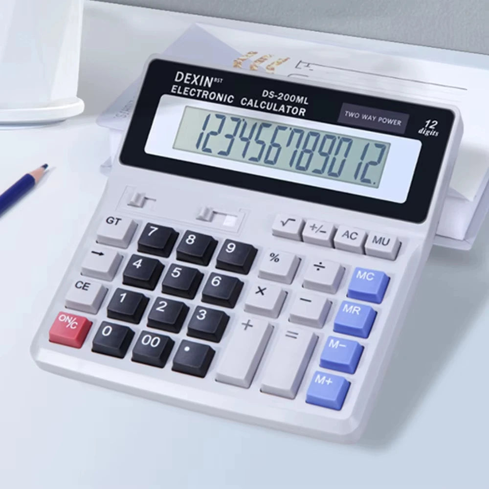 Large Screen 12-Digit Financial Tax Calculator — Dual Power, Clear Keys for School & Office