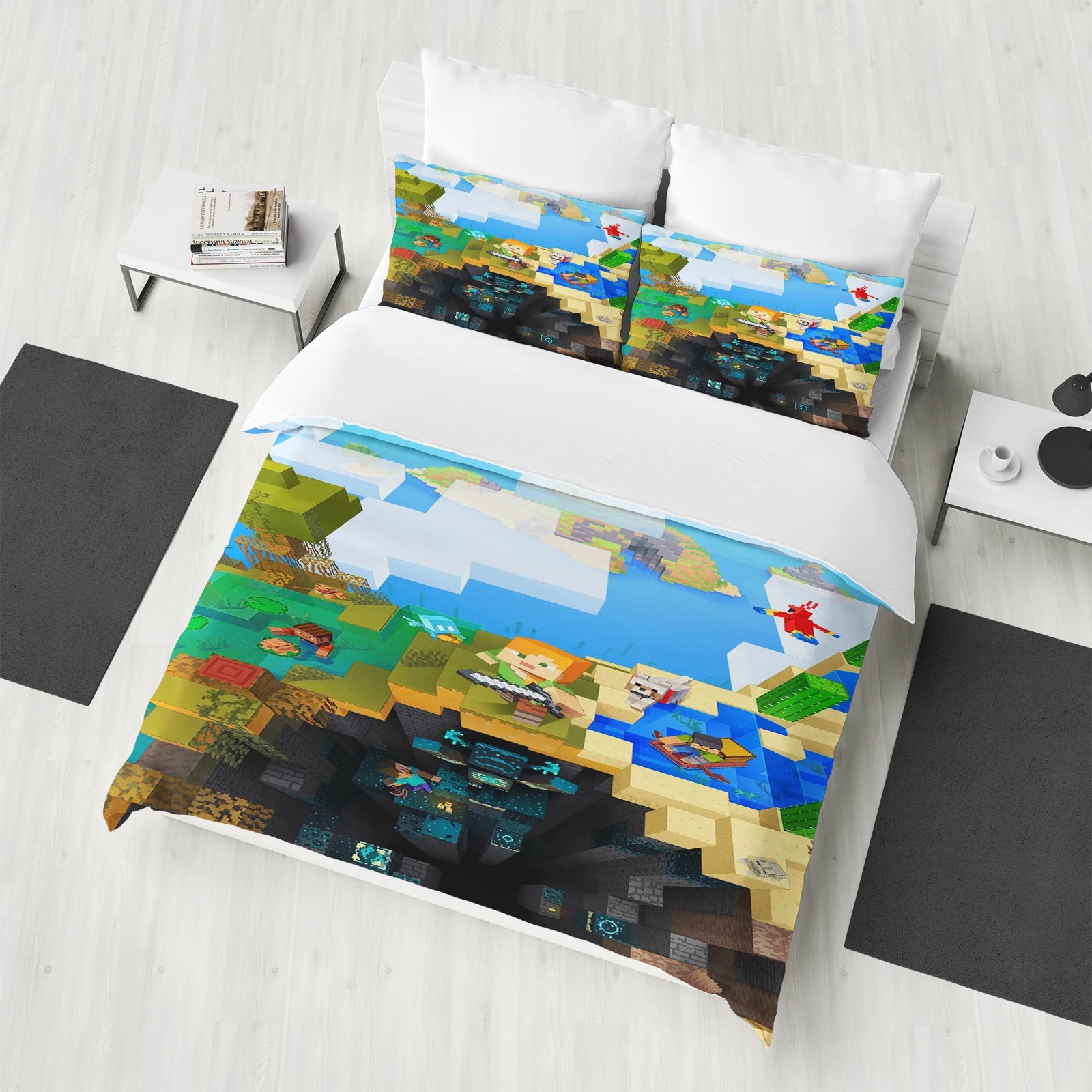 Anime Cartoon Printed Duvet Cover Set – 100% Polyester Quilt Cover + 2 Pillowcases (1.35 m / 4.5 ft / 53 in)