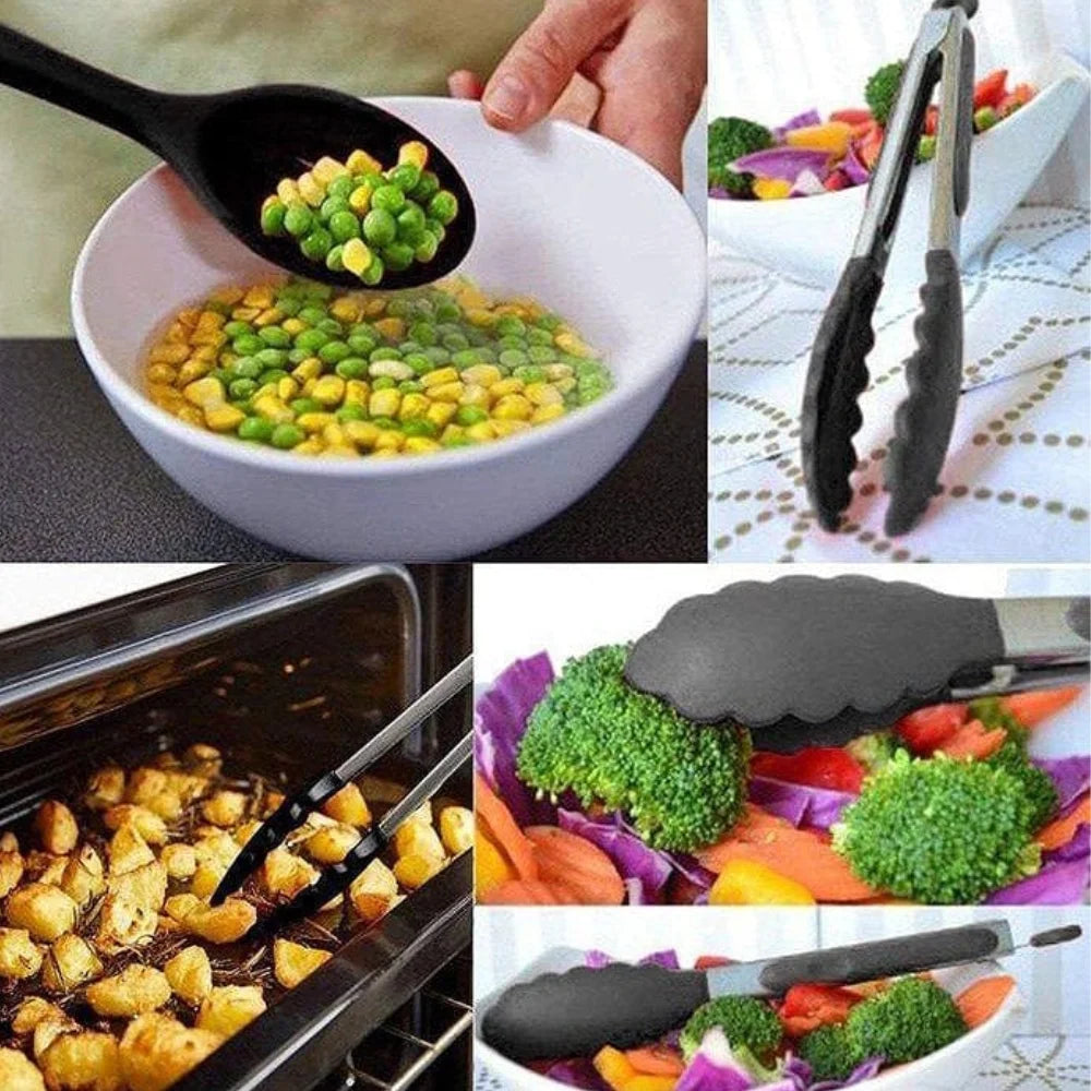 12-Piece Wooden-Handle Silicone Kitchen Utensil Set with Storage Container