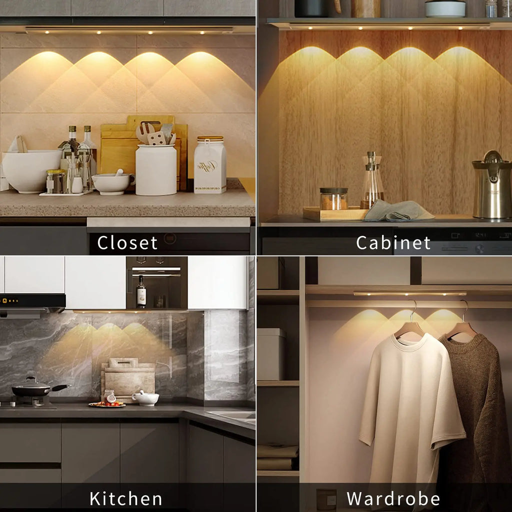 Ultra Thin Motion Sensor LED Cabinet Light - Dimmable USB Rechargeable, 3 Color Modes for Kitchen Wardrobe Bedroom Stairs