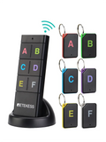 Wireless RF Key Finder — Remote Item Locator 1 Transmitter + 6 Receivers, Up to 40m (131 ft), Key Rings & Adhesive
