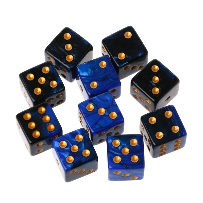 10-Pack 15mm (0.59 in) Multicolor Acrylic 6-Sided Cube Dice Set for Tabletop Games & Parties