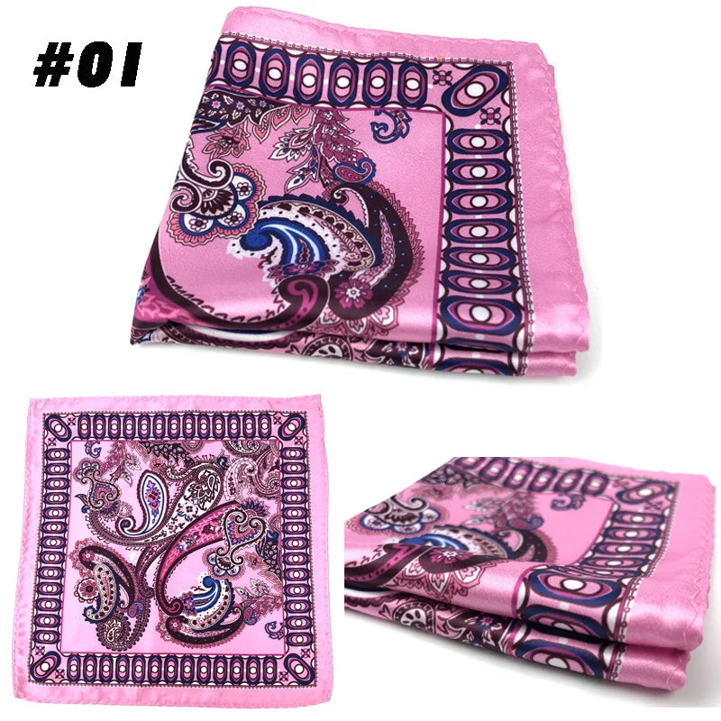 Men's Printed Pocket Square Handkerchief 9.1 x 9.1 in (23 x 23 cm) Paisley Retro Dress Hanky