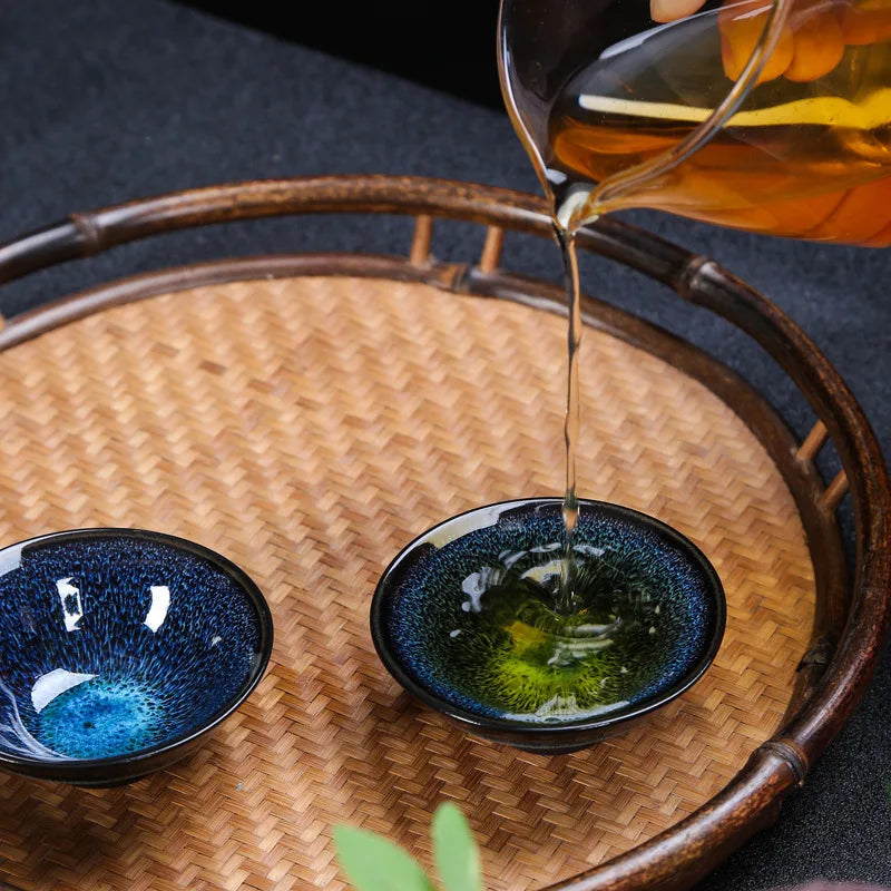 1-Pc Temmoku Glaze Jian Zhan Porcelain Kung Fu Tea Cup - Handmade Ceramic Teacup for Oolong & Pu'er
