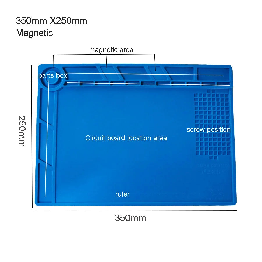 Silicone Soldering Mat 45 x 30 cm (17.7 x 11.8 in) Heat-Resistant Anti-Static Repair Mat with Built-In Ruler & Parts Boxes