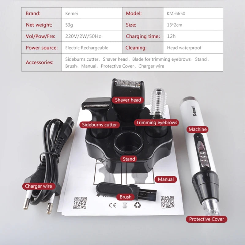 4-in-1 Rechargeable Cordless Nose & Ear Trimmer for Men — Beard, Eyebrow & Face Groomer with EU Charger