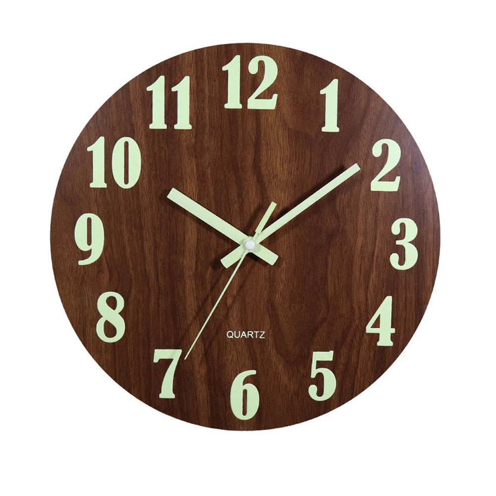 12-Inch (30 cm) Luminous Wooden Wall Clock - Silent Non-Ticking Nordic Night Light