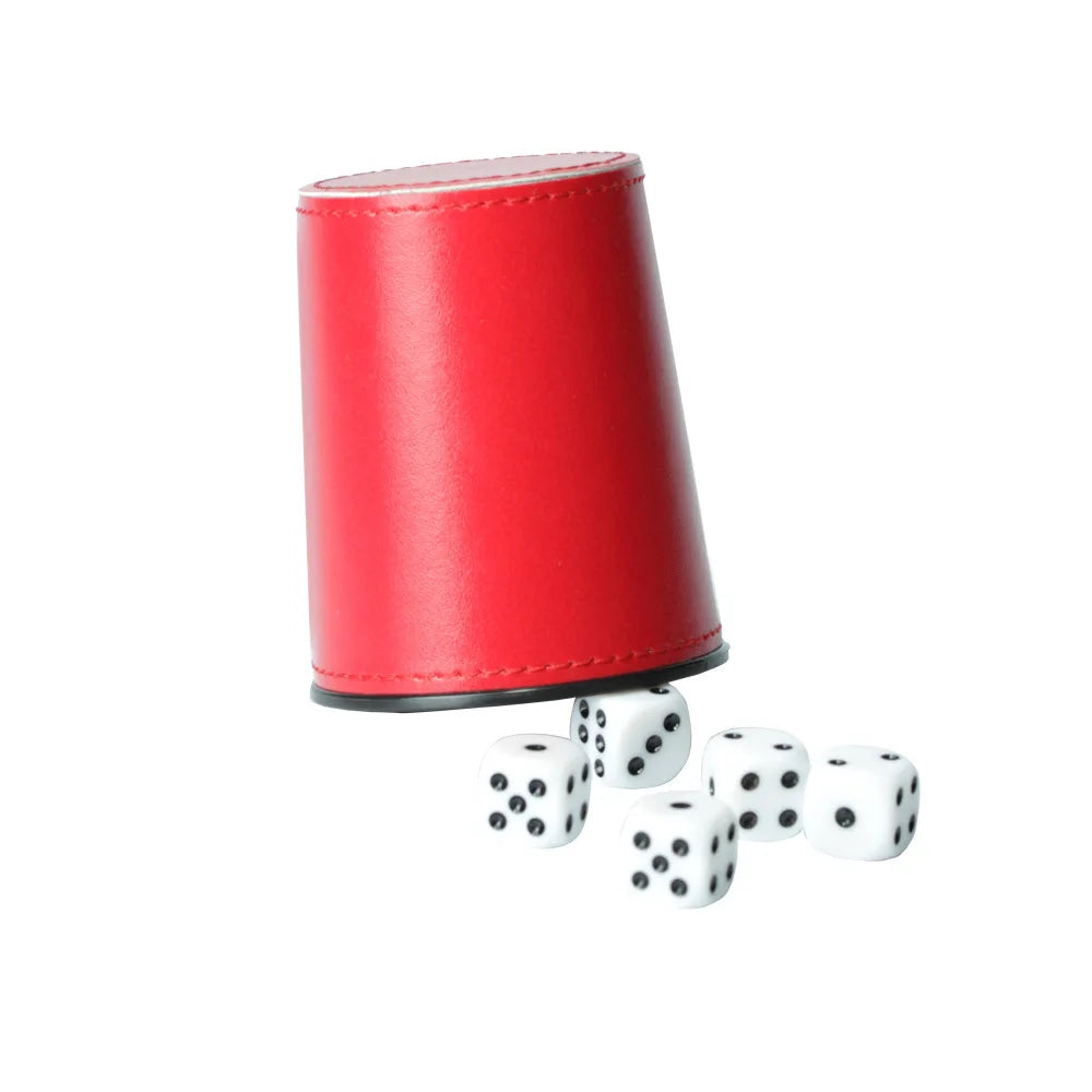PU Leather Flannel-Lined Dice Cup Set — 1 Cup + 5 Dice (12mm / 0.47 in) for Game Night, Bar & KTV