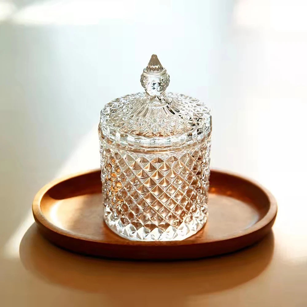 Luxury Glass Storage Jar with Lid, Aromatherapy Bottle & Minimalist Cotton Swab and Jewelry Organizer