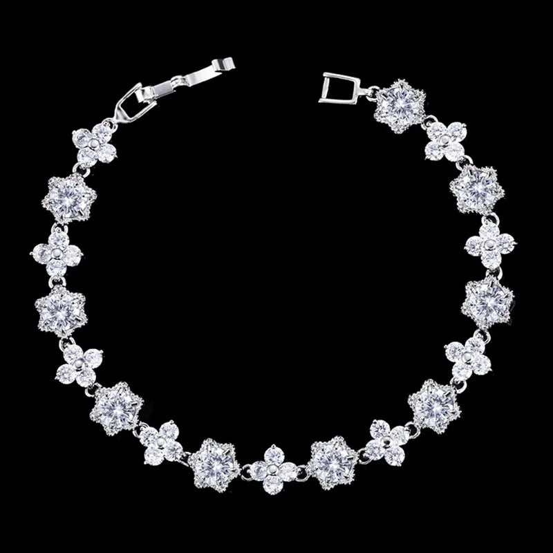 White Gold Color Cluster Flower CZ Bracelet for Women — Royal Blue & White Cubic Zirconia, 17.5 cm (6.9 in)