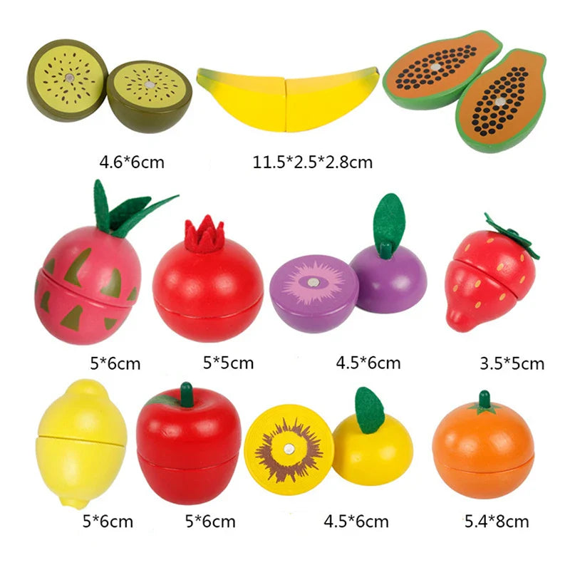 Wooden Pretend Play Kitchen Cutting Fruit and Vegetable Set – Montessori Educational Toy for Kids