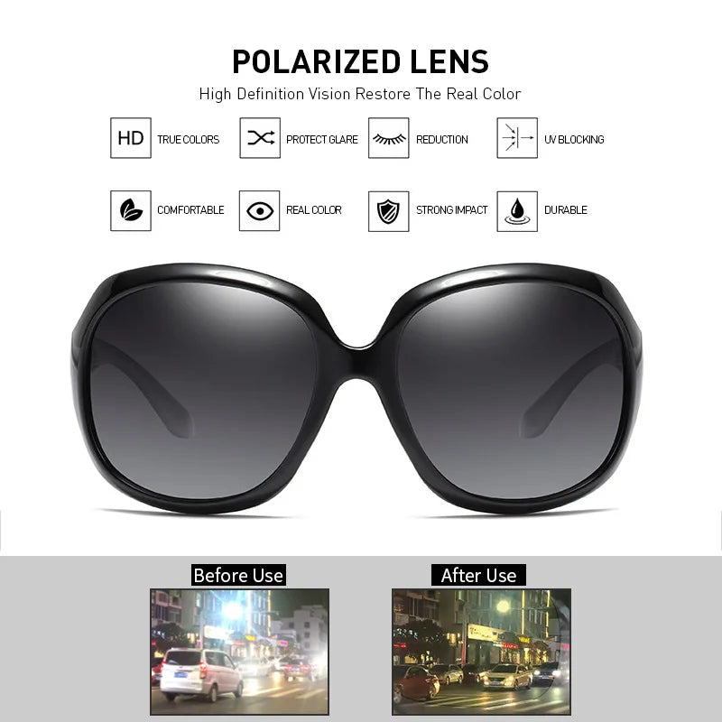 Polarized Oversized Round Sunglasses for Women - UV400 Gradient Lens, Large Plastic Frame