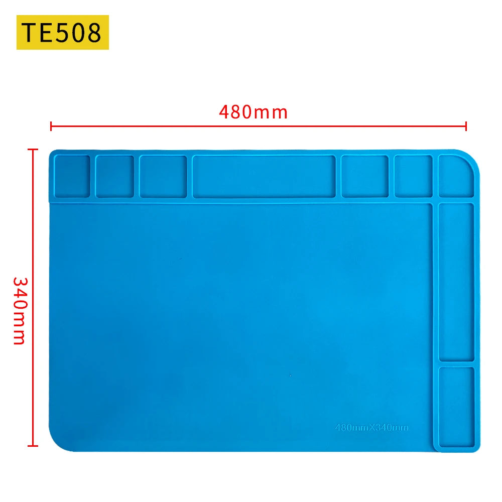 Silicone Soldering Mat 45 x 30 cm (17.7 x 11.8 in) Heat-Resistant Anti-Static Repair Mat with Built-In Ruler & Parts Boxes