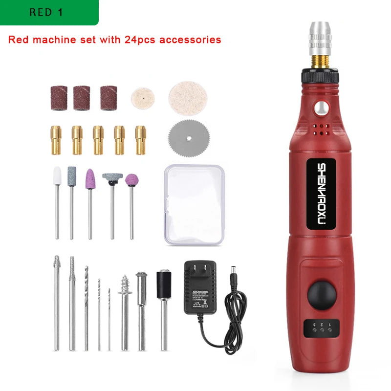Mini Rotary Tool Kit — 3-Speed Engraver & Grinder with 25-Piece Accessories (100–240V / 3.7V)