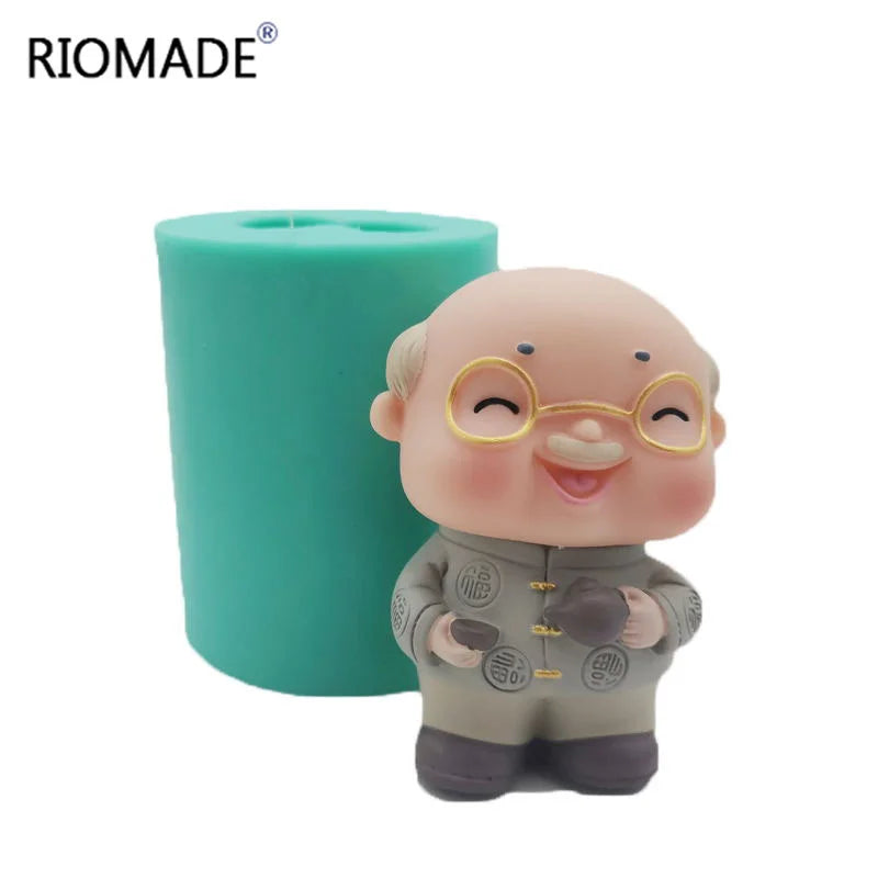 3D Grandpa & Grandma Silicone Mold – Longevity Elder Figurine for Candles, Resin, Soap & Cake Decorating