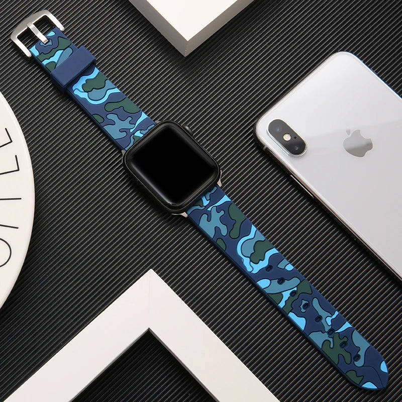 Silicone Camouflage Watch Band - Universal Smartwatch Strap Fits 38/40/41/42/44/45/46/49mm