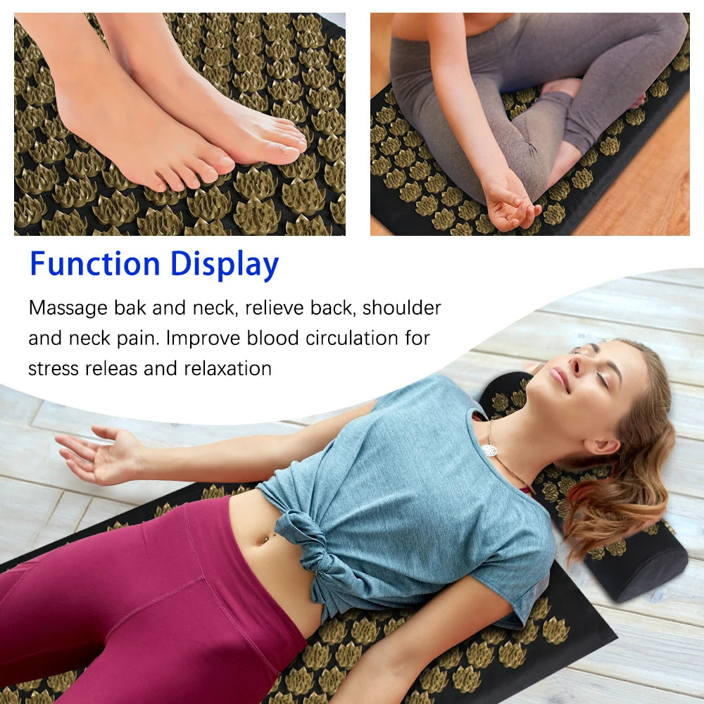 Shiatsu Acupressure Mat with Pillow - Spike Massage Pad for Yoga, Pilates & Pain Relief, 125 x 41 cm (49 x 16 in)