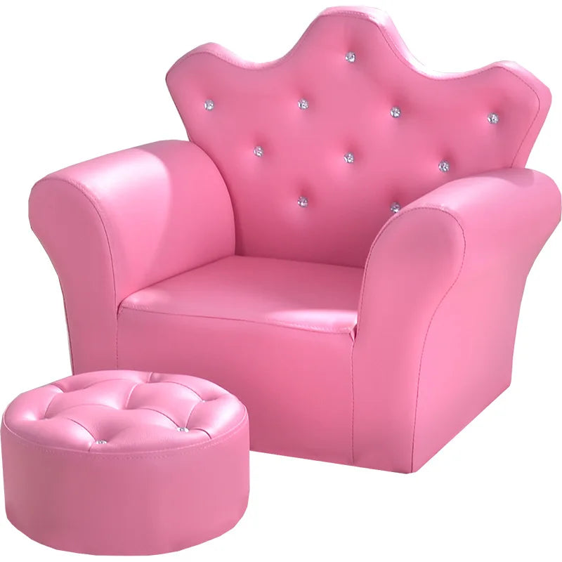Kids Crown Armchair & Footstool - Korean Style Children's Sofa, Solid Wood Frame, 58 x 40.5 x 48 cm (22.8 x 15.9 x 18.9 in)