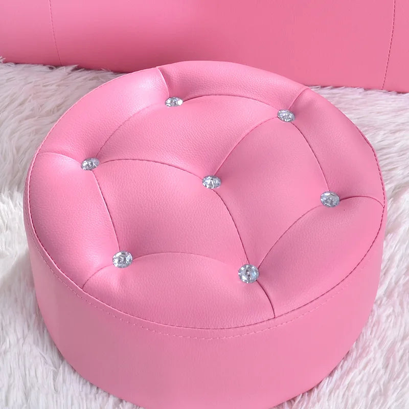 Kids Crown Armchair & Footstool - Korean Style Children's Sofa, Solid Wood Frame, 58 x 40.5 x 48 cm (22.8 x 15.9 x 18.9 in)
