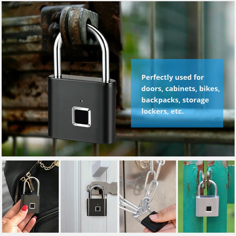 Smart Fingerprint Padlock - Waterproof Keyless Rechargeable Type-C Security Lock for Gym, Luggage & Home