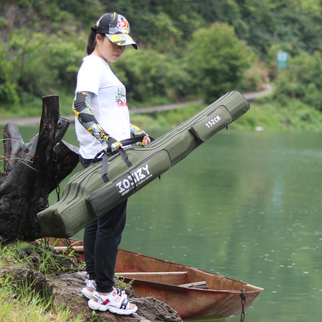 Portable Foldable Fishing Rod Bag Case - Waterproof Oxford Rod Carrier with Reel Storage, 122 / 152 / 182 cm (48 / 60 / 72 in)